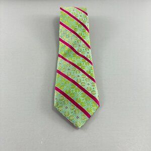 Ted Baker London Lt. Green Flowers / Pink Striped Men's Long Tie 3 1/4" x 62"